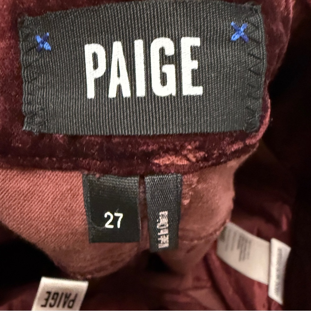 PAIGE Burgundy Verdugo Skinny‎ Pants Luxurious Velvet Sz 27 - Picture 5 of 7